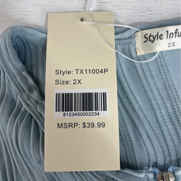 Style Infusion Textured Sleeveless Top Womens 2X Blue New Front Zipper - Picture 7 of 8